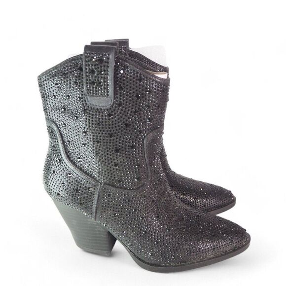 Forever River Rhinestone Embellished Pointed Toe Ankle Boots Black Women's 6 - Picture 4 of 9